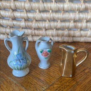 Vintage Miniature Eclectic Ceramic Vase and Pitcher Set